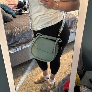 Sage Green Leather Crossbody Bag with Flap Closure